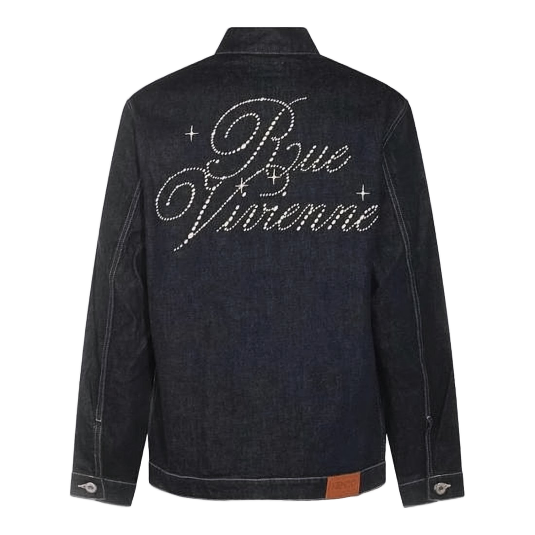 Dark Denim Jacket with Pearl Embellishments