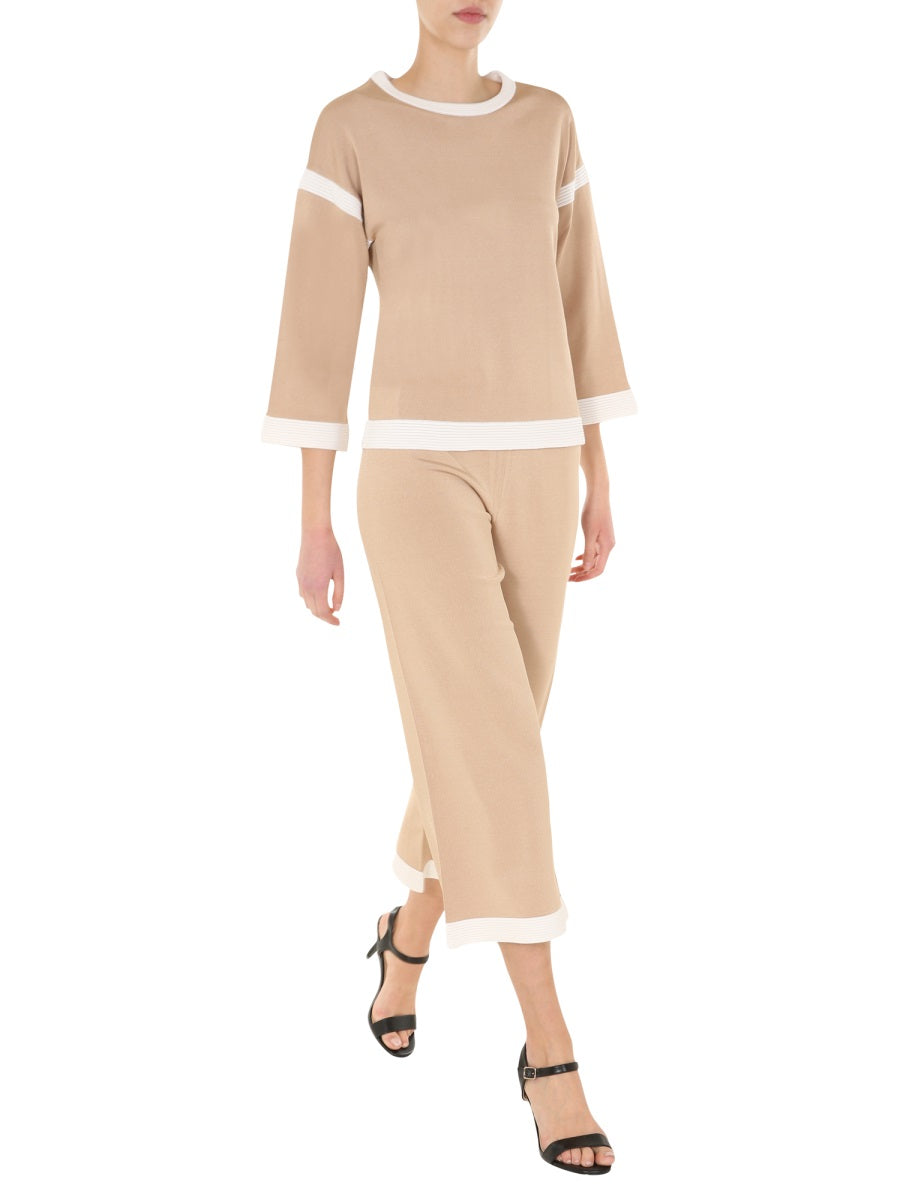 Cropped Trousers With Contrasting Hem Detail