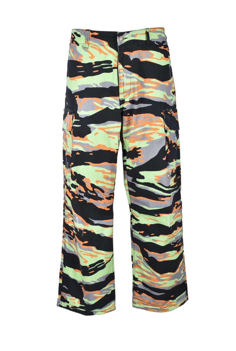 Cotton Stretch Trousers - Green/Orange