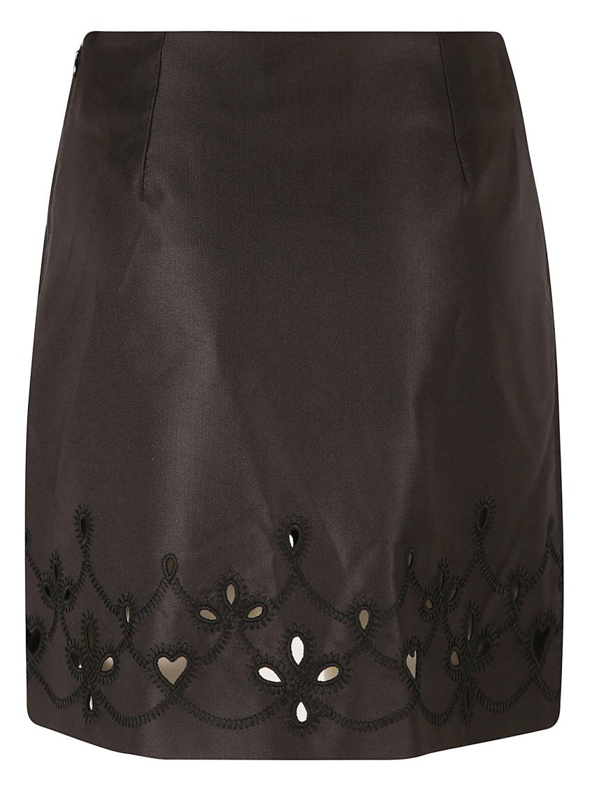 Black Skirt With Embroidered Hem And Cutouts