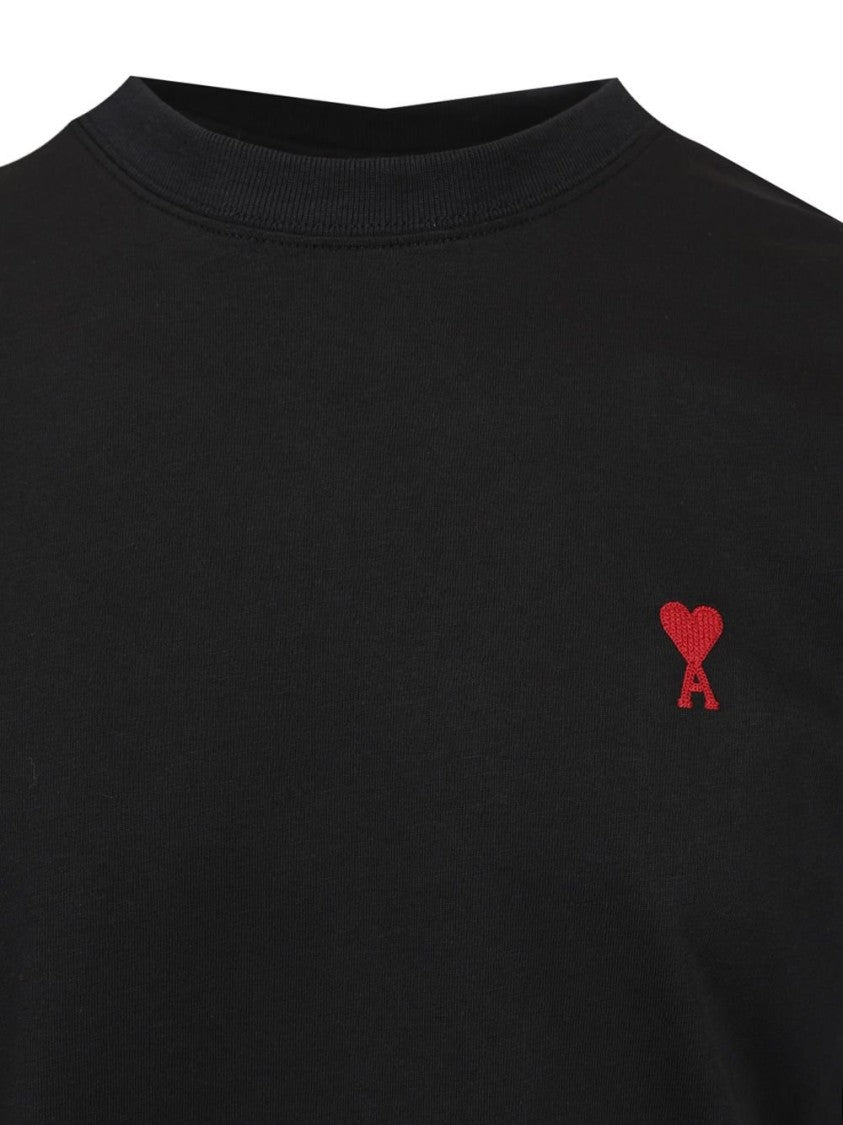 Short-Sleeved Black Cotton T-Shirt With Embroidered Logo