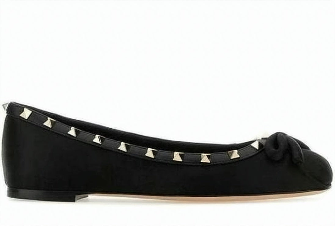 Black Fabric Flats with Pyramid Stud Trim