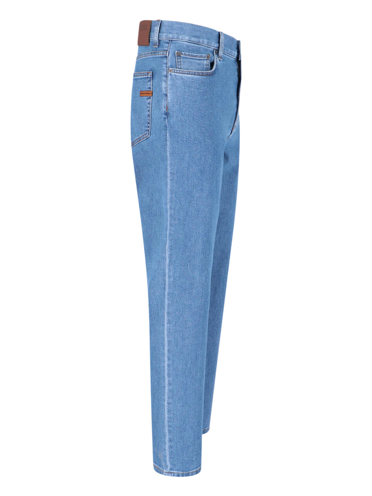 Blue High-Waist Cotton Denim Straight Jeans