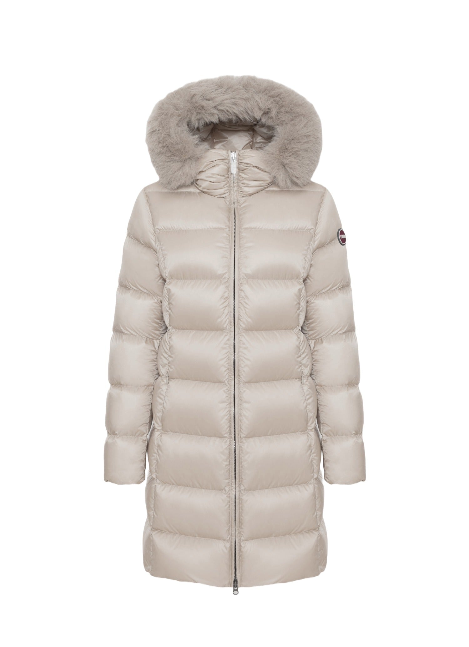 Long Puffer Coat With Synthetic Fur Trim