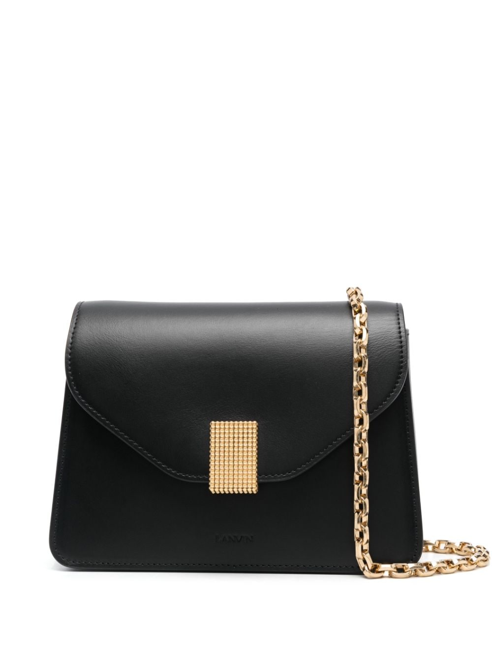 Concerto Crossbody Bag In Smooth Black Calf Leather With Gold Hardware