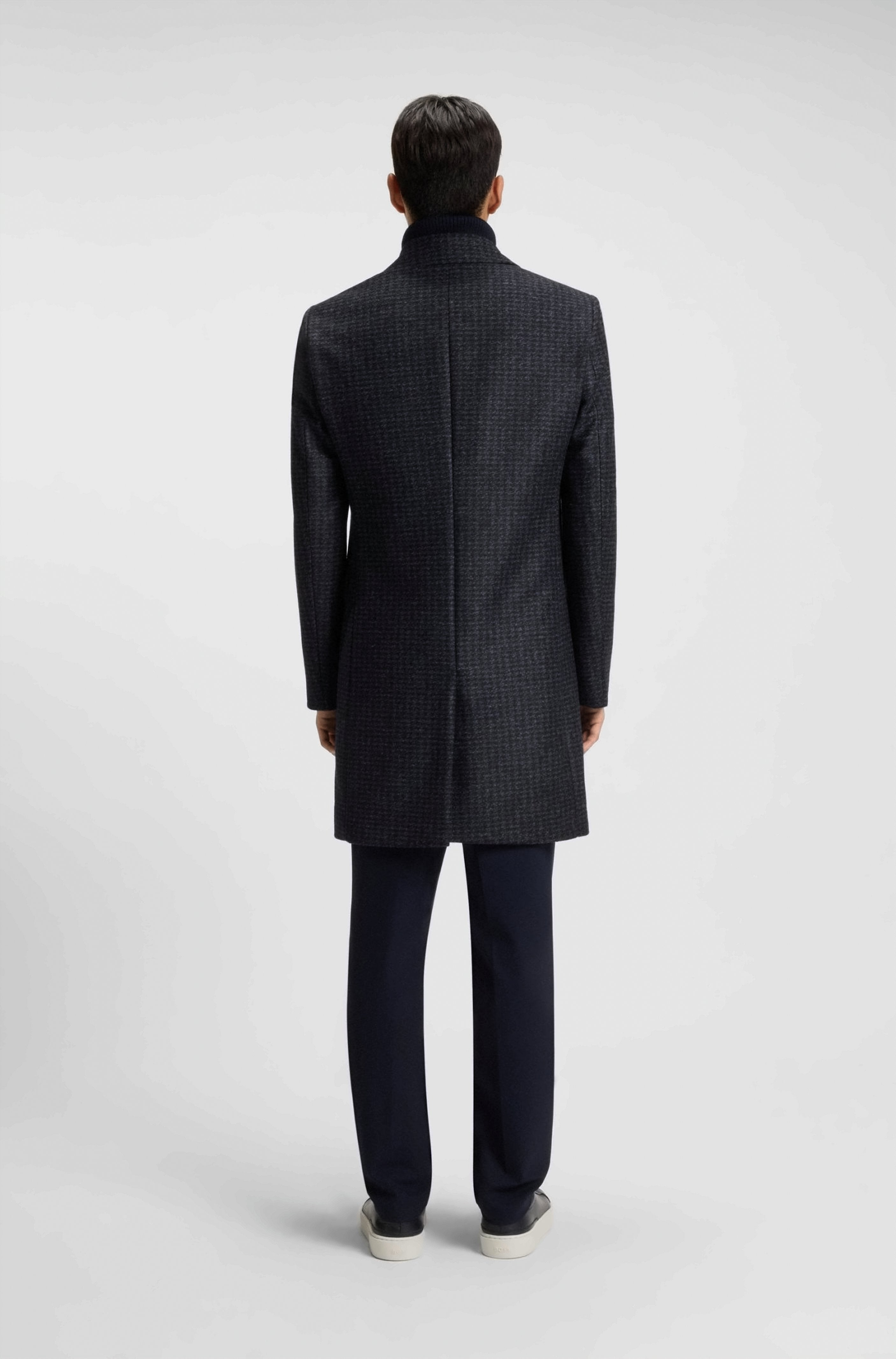 Textured Dark Blue Wool Blend Coat