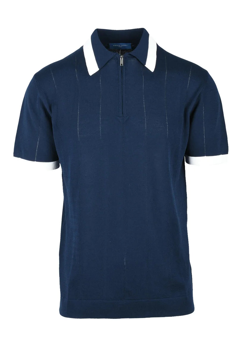 Knitted Cotton Polo - Blue