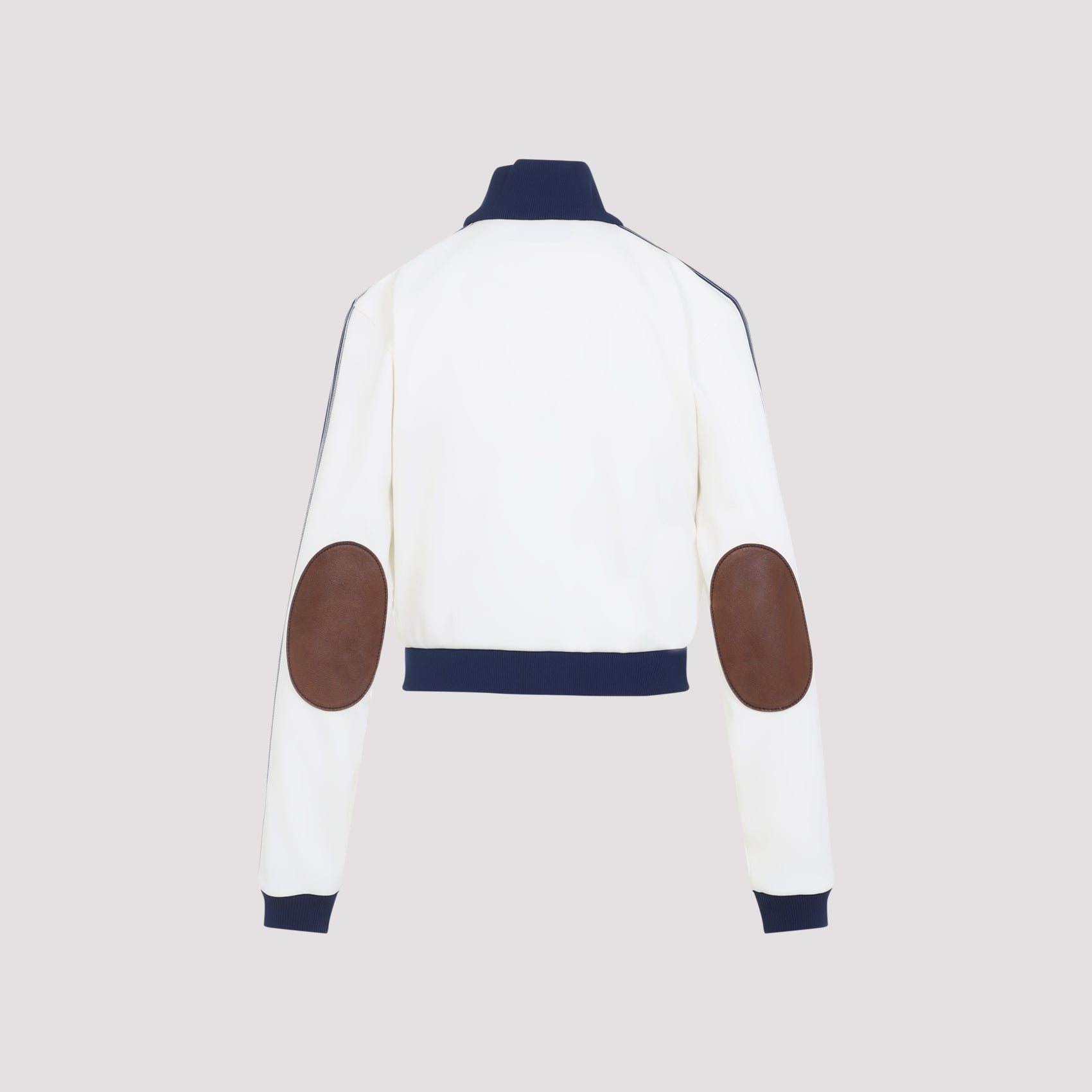 Cropped Polyester Jacket with High Ribbed Collar