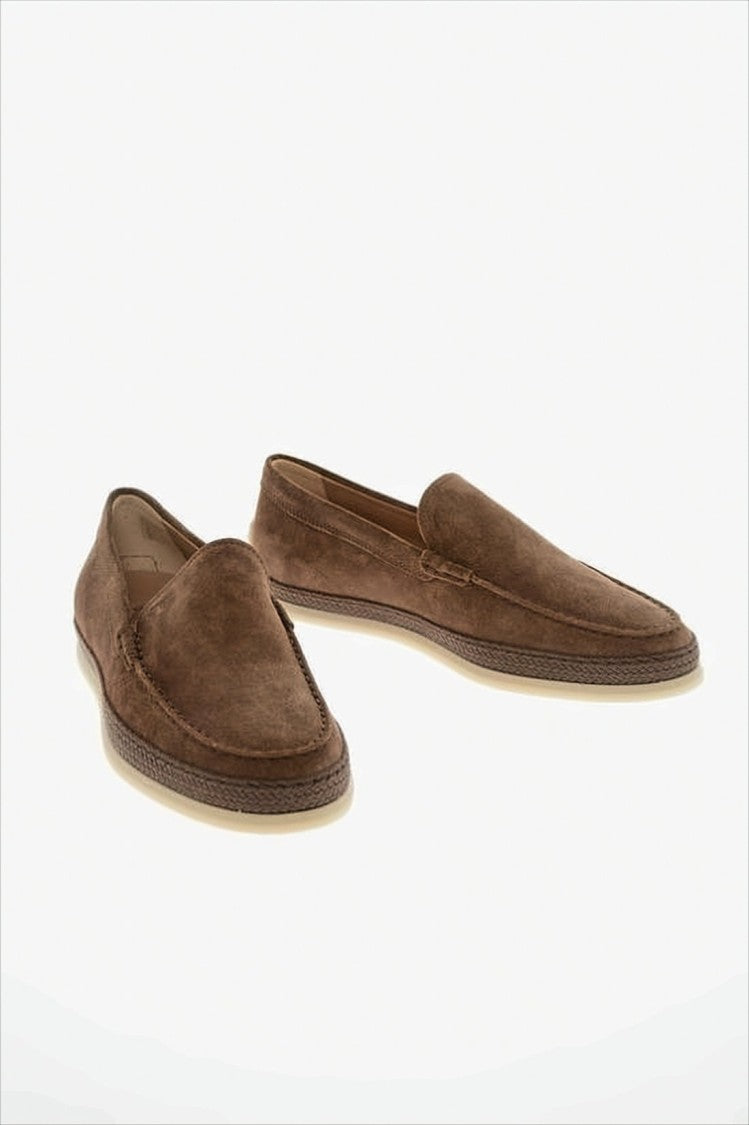 Suede Loafers with Braided Detail and Rubber Outsole