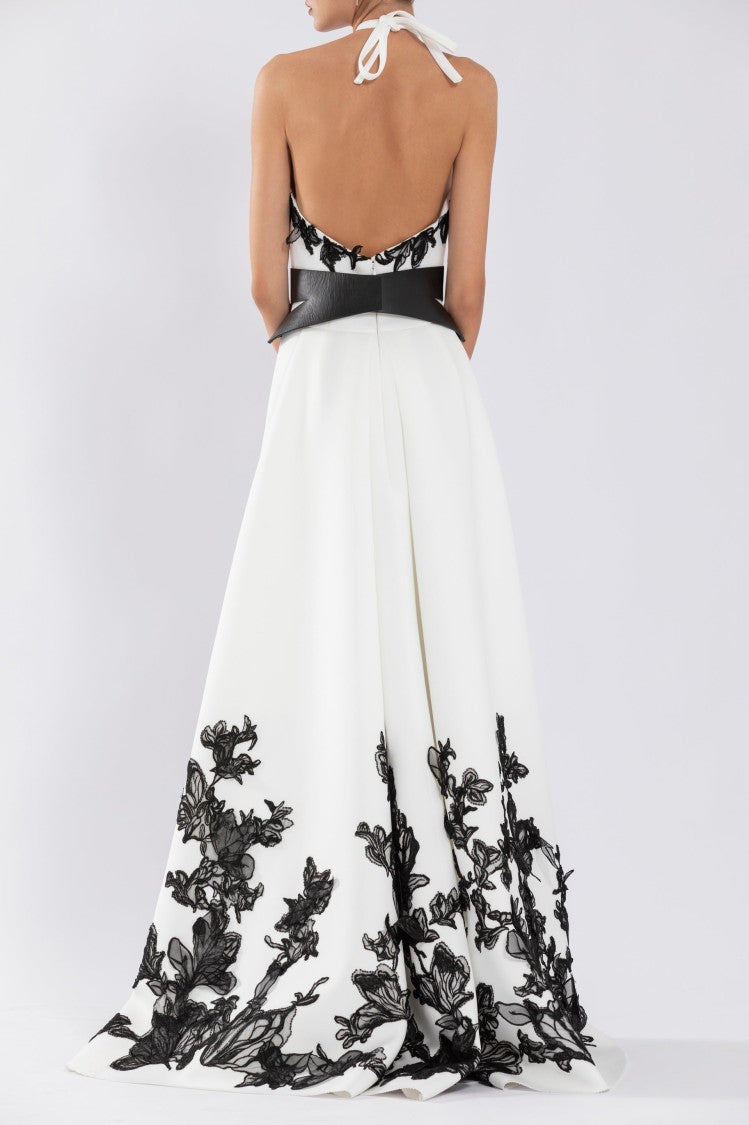 Neoprene High-Low Dress With Embroidery