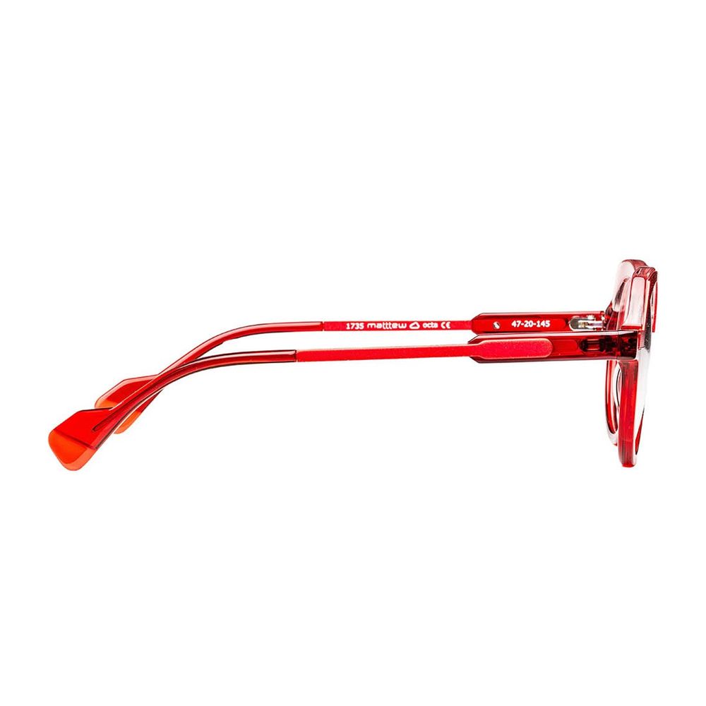 Octa 1735 Red Crystal Bold Octagonal-Round Sunglasses In Transparent Red Acetate