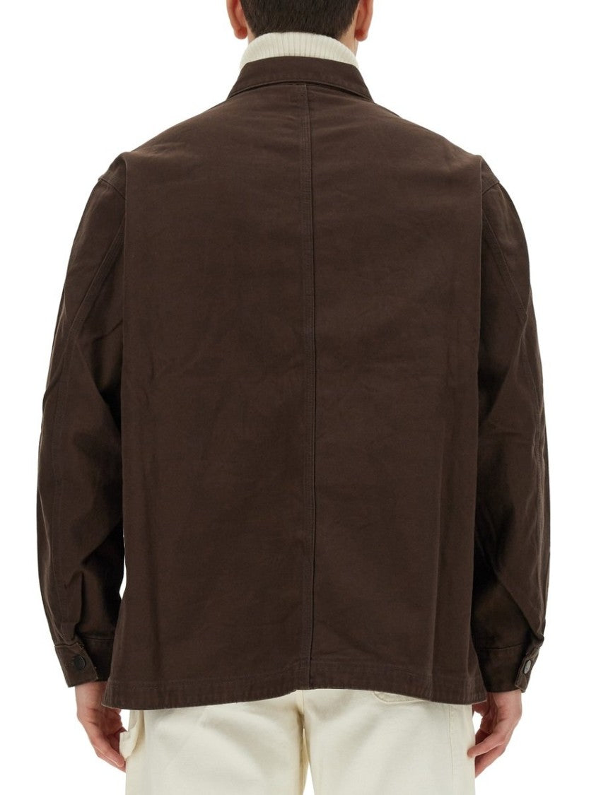 Brown Utility Jacket with Classic Collar and Structured Silhouette