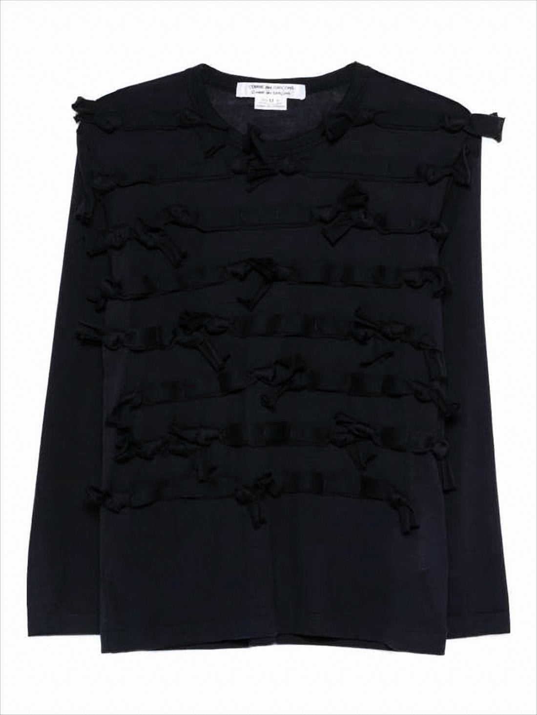 Wool Jersey Top With Horizontal Fabric Bows And Relaxed Fit