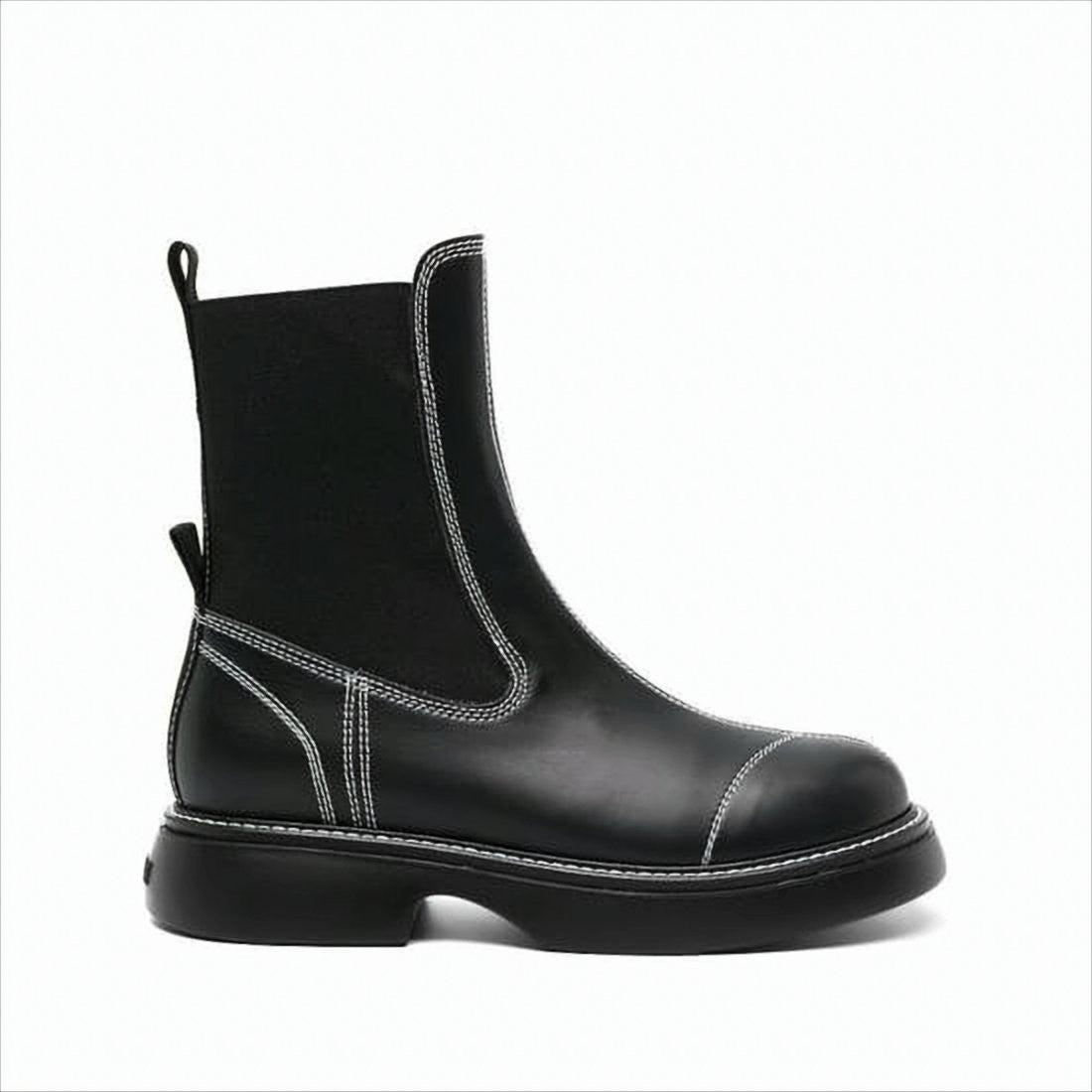 Black Polyurethane Boots with Chunky Silhouette