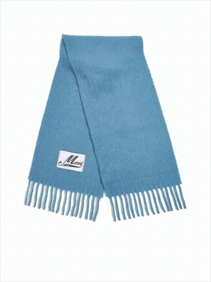 Textured Light Blue Alpaca Blend Scarves with Fringed Edges