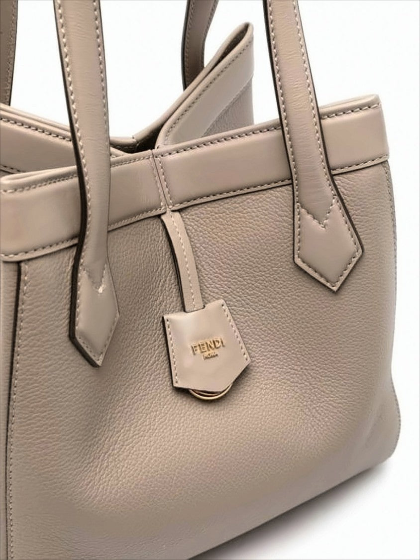 Structured Taupe Leather Shoulder Bag with Gold-tone Detail