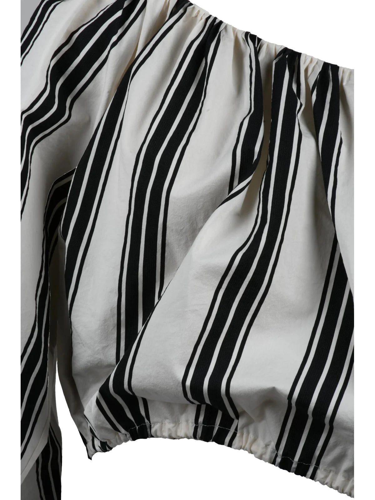 White Black Cotton Polyamide One-Shoulder Top