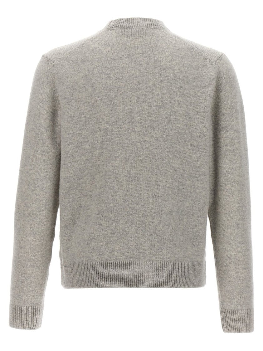Heathered Grey Crewneck Sweater With Embroidered Fox Emblem