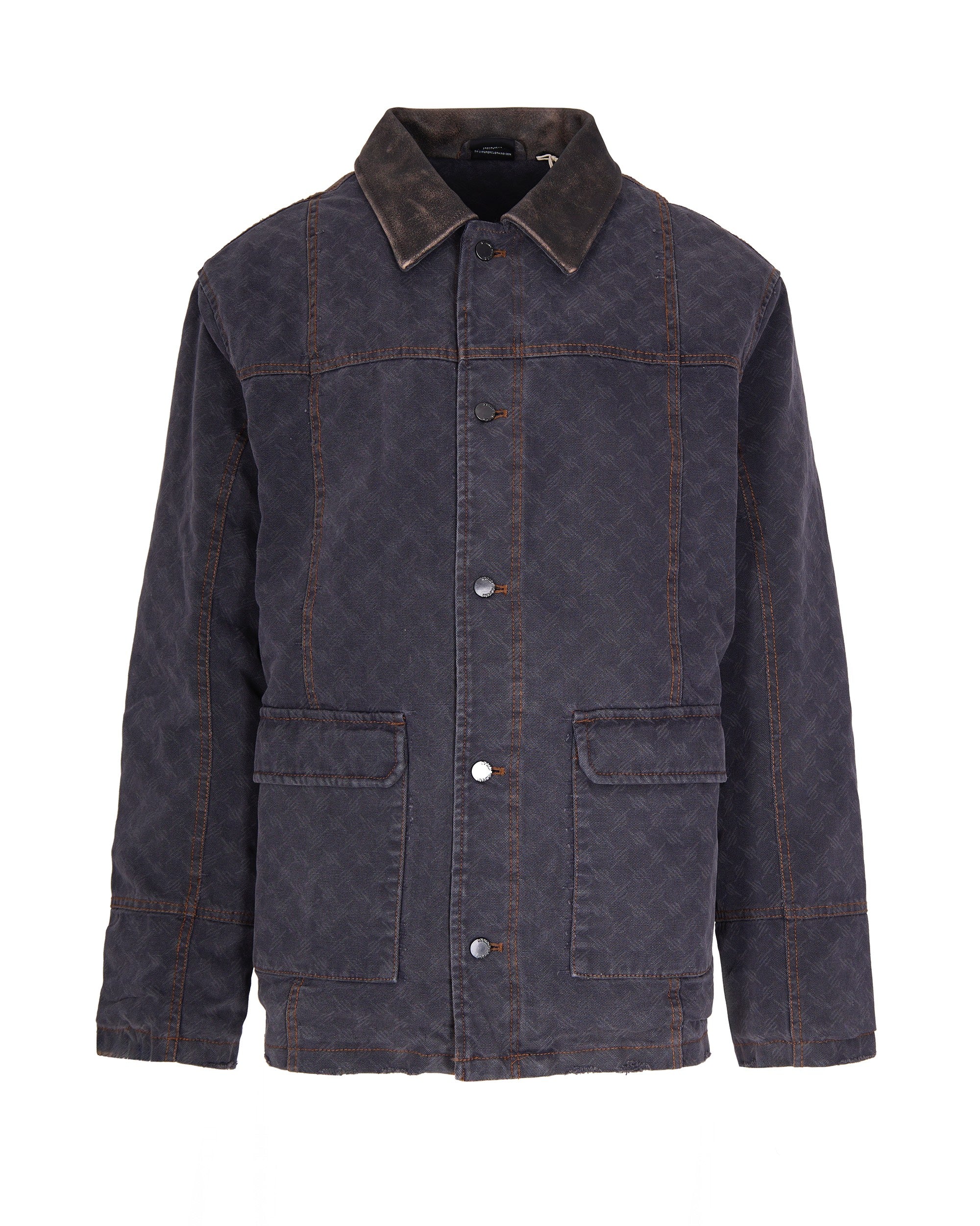Monogram-Print Cotton Denim Jacket with Leather Collar