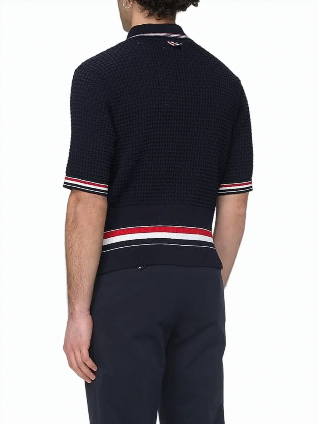 Textured Knit Short-Sleeve Polo with Striped Accents