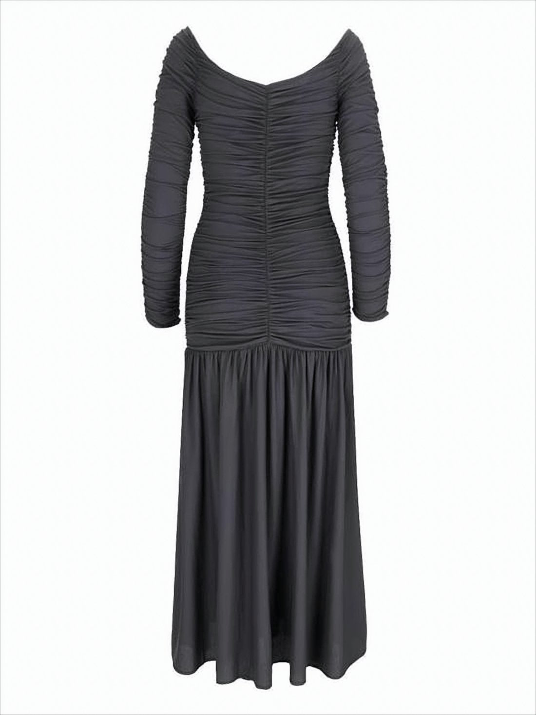 Ruched Midi Dress with Gathered Skirt