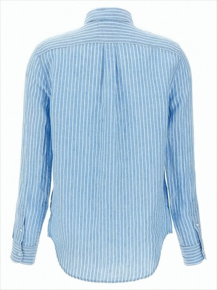 Long-Sleeved Button-Up Linen Shirt With Vertical Stripes