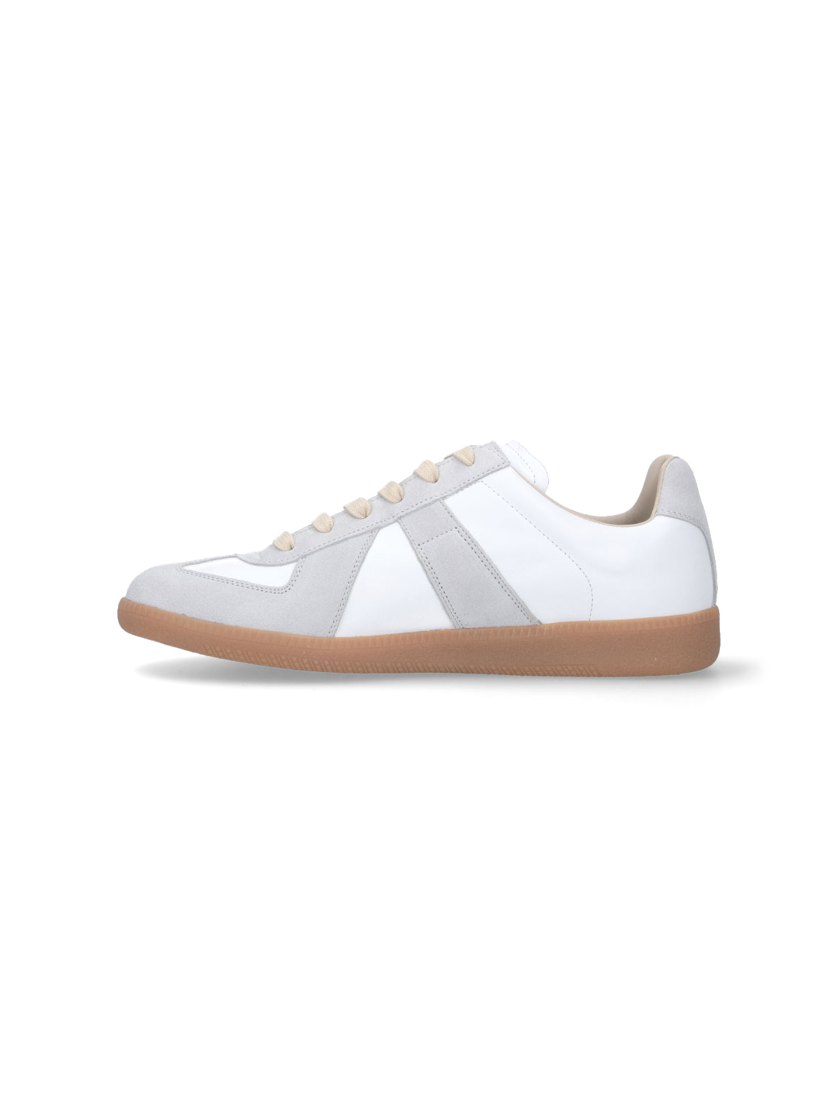 White Leather Sneakers with Gray Suede Detailing