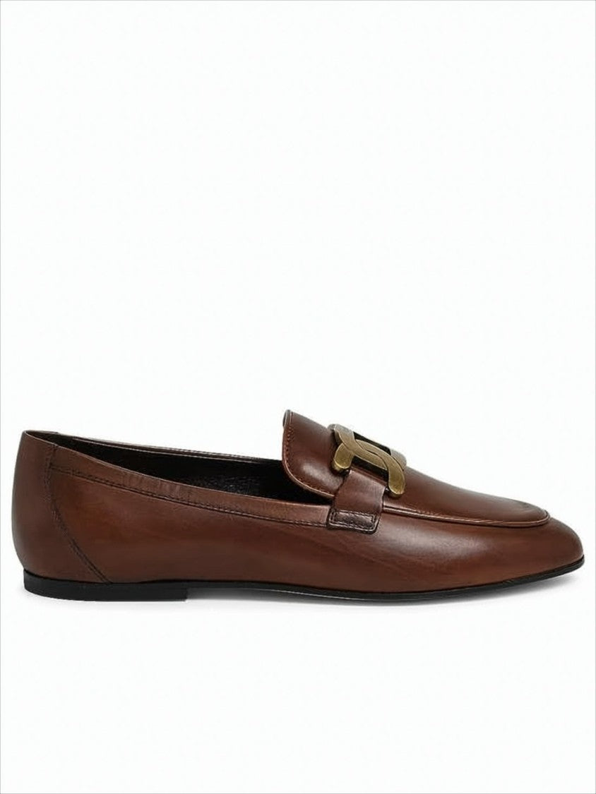 Polished Leather Loafers with Metallic Buckle Detail