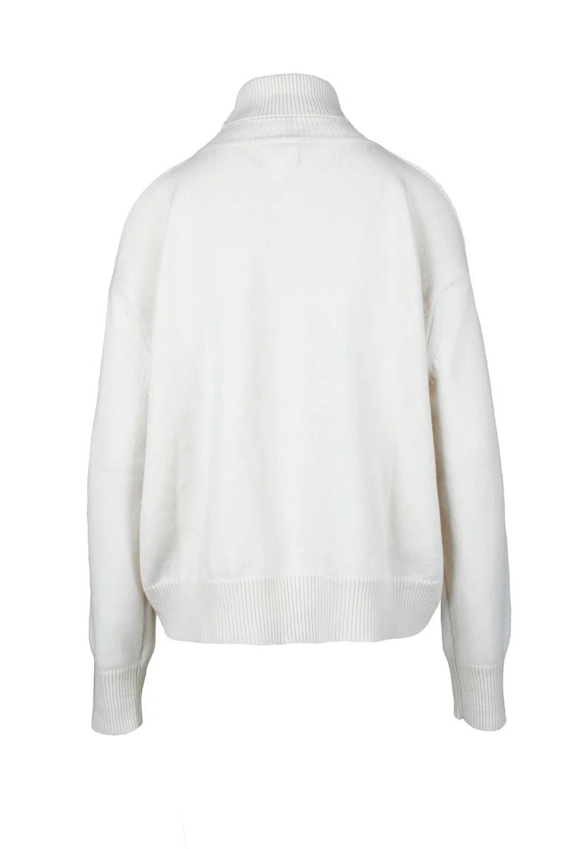 Cropped White Sweater with High Neckline