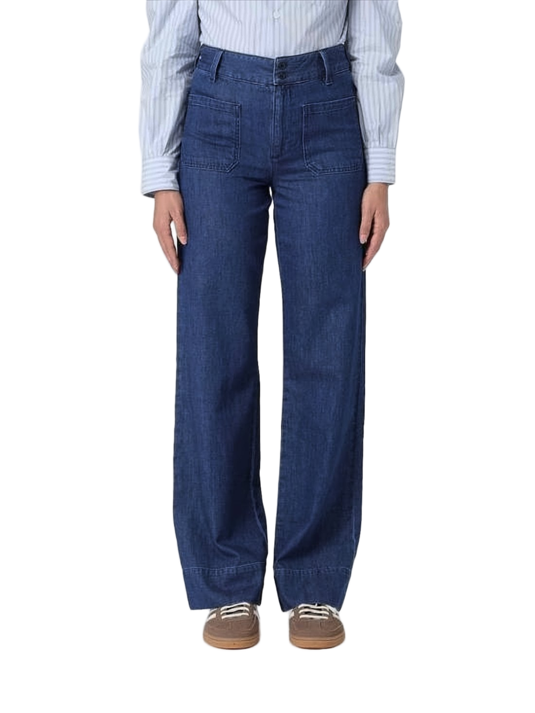 High-Waisted Wide-Leg Denim Pants with Double-Button Closure