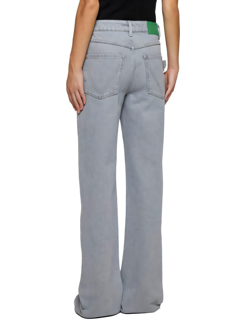 Relaxed Fit Flared Denim Pants with Distinctive Leather Patch