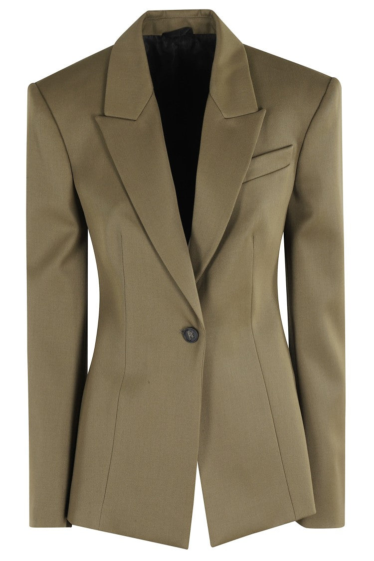 Military Green Tailored Blazer With Classic Lapel