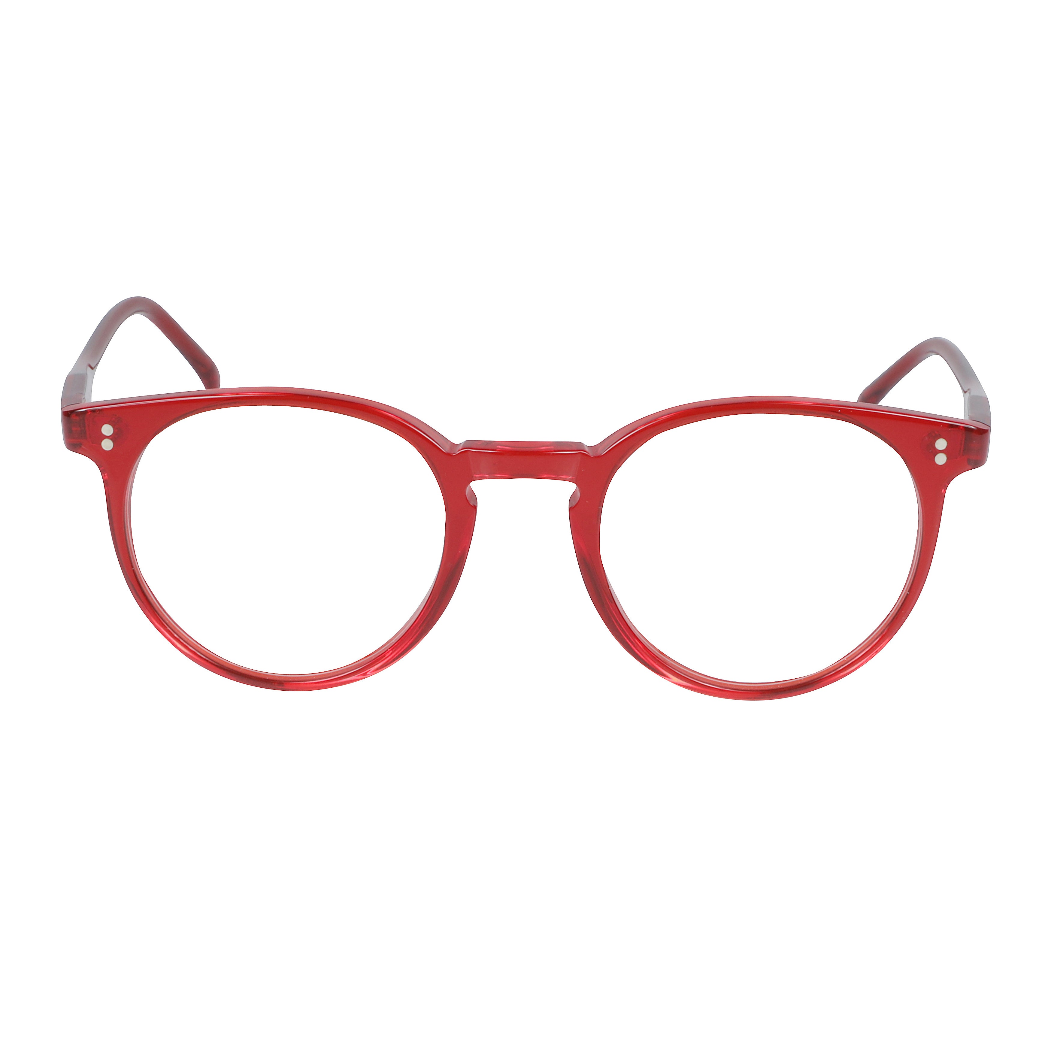 Chyli/K-47 Translucent Red Rounded Sunglasses with Silver Rivet Details