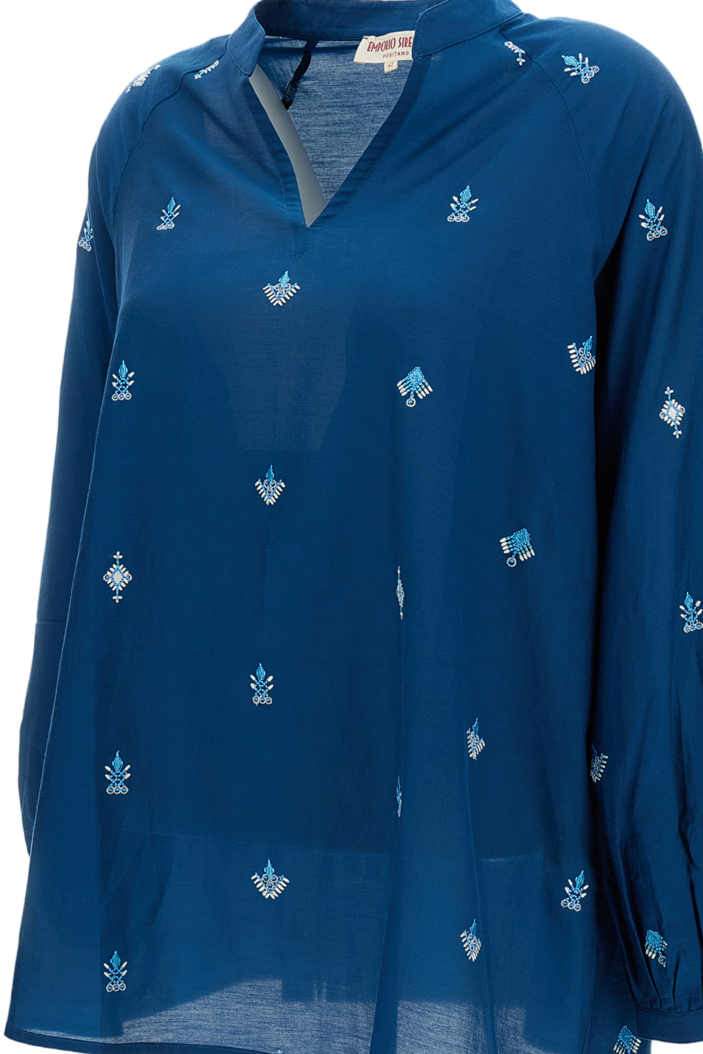 Embroidered Cotton-Silk Flared Blouse