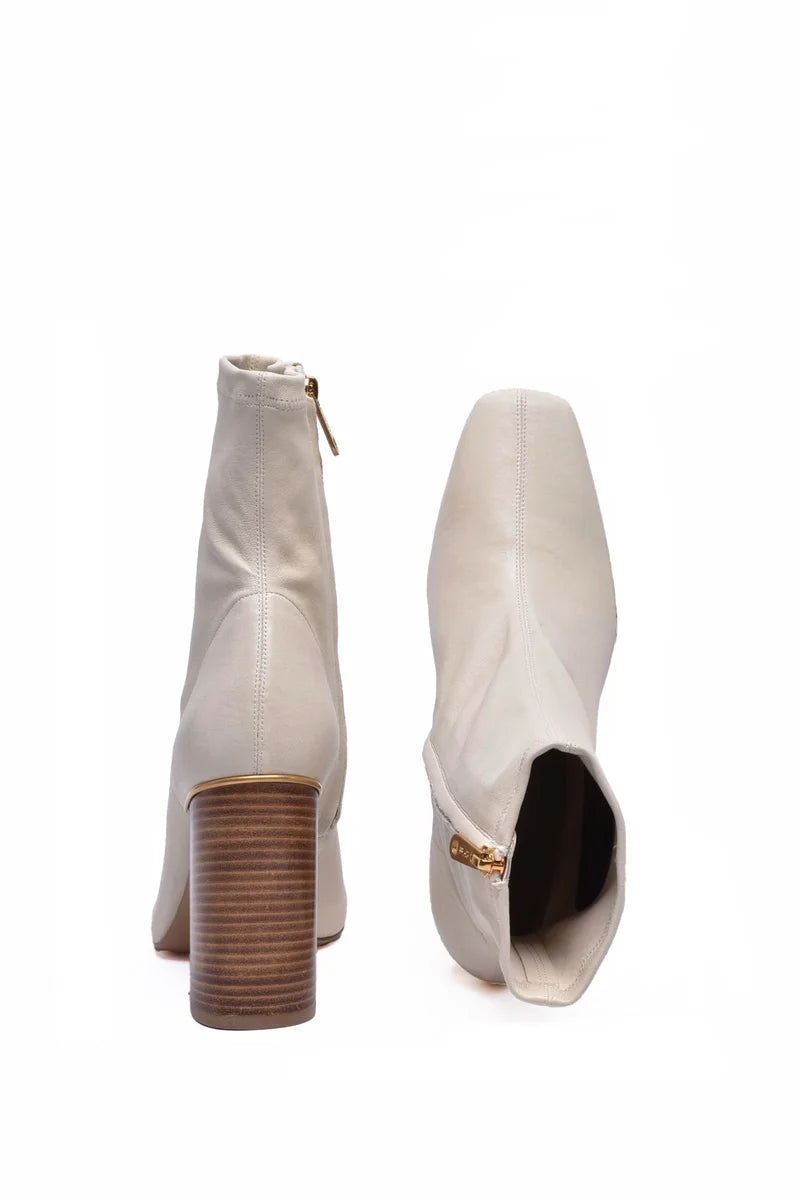 Leather Ankle Boot with Zip - Beige