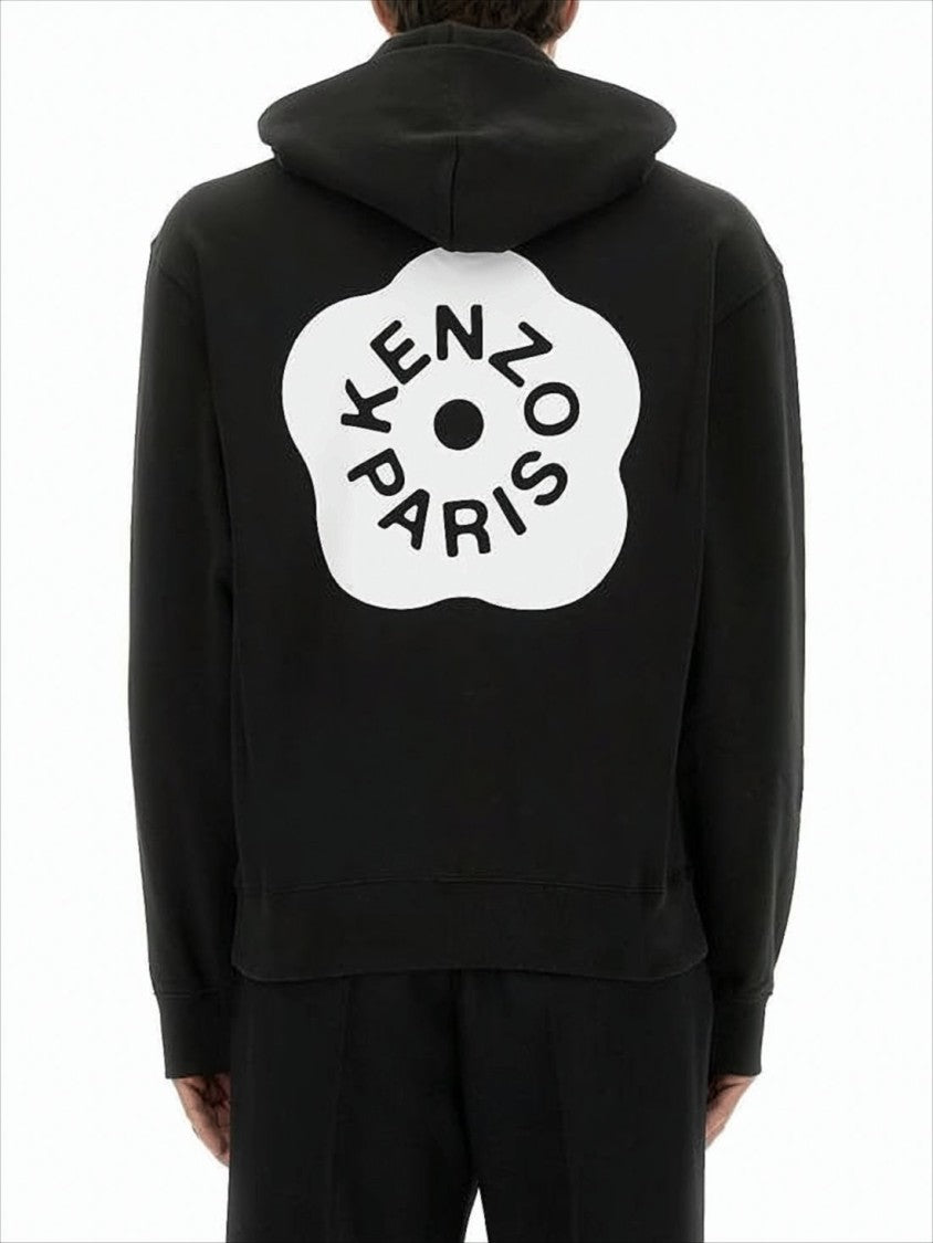 Relaxed Fit Black Hoodie With Floral Logo And Graphic