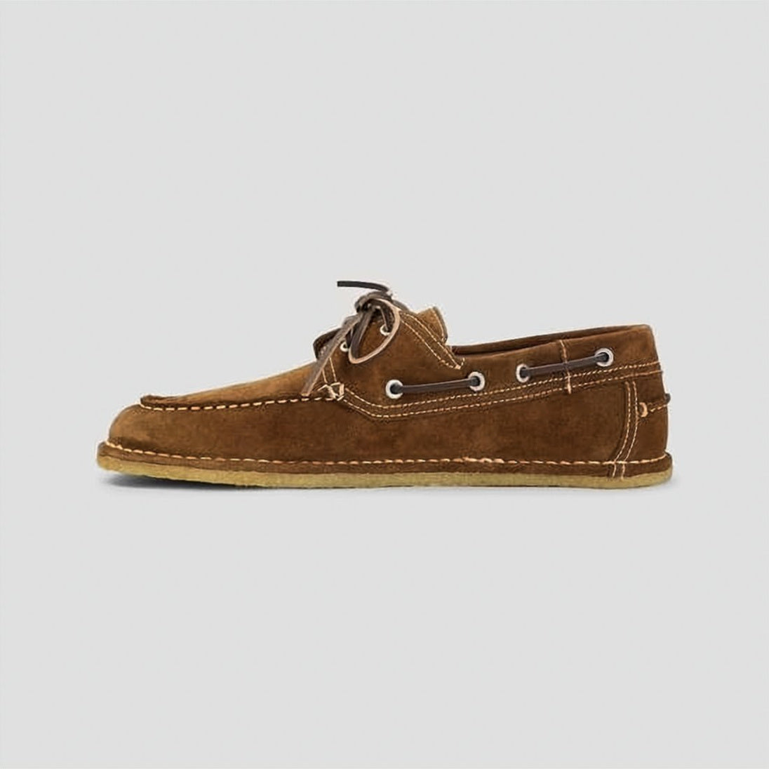 Suede Boat Shoes with White Stitching and Leather Laces