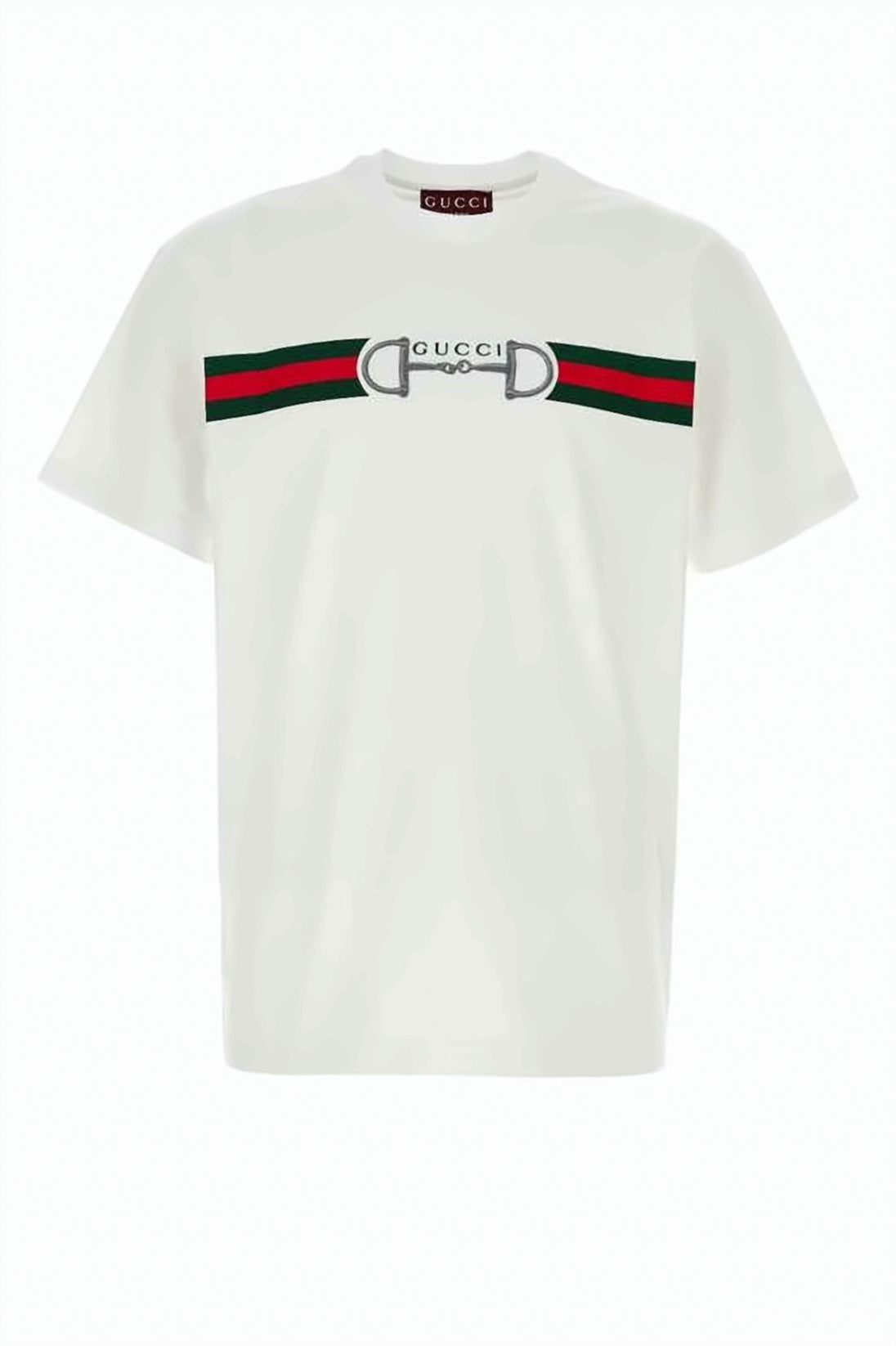 Short-Sleeved White T-Shirt with Horizontal Stripe