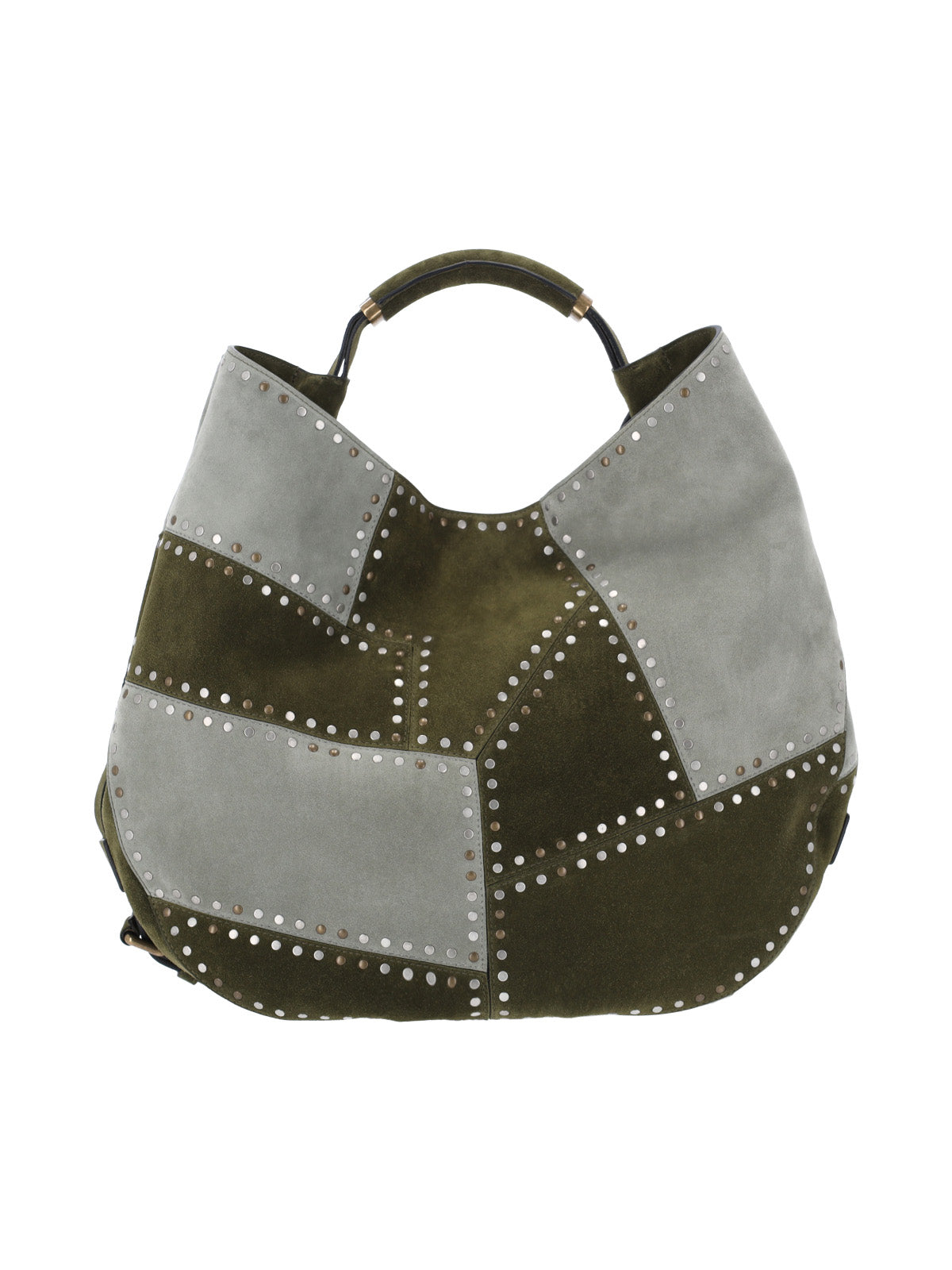 Green Patchwork Studded Leather Handbag