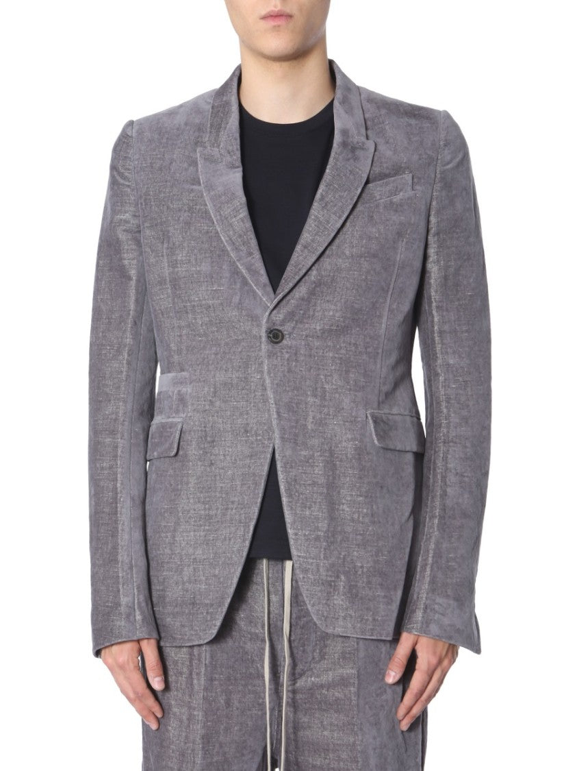 Textured Grey Velvet Single-Breasted Jacket