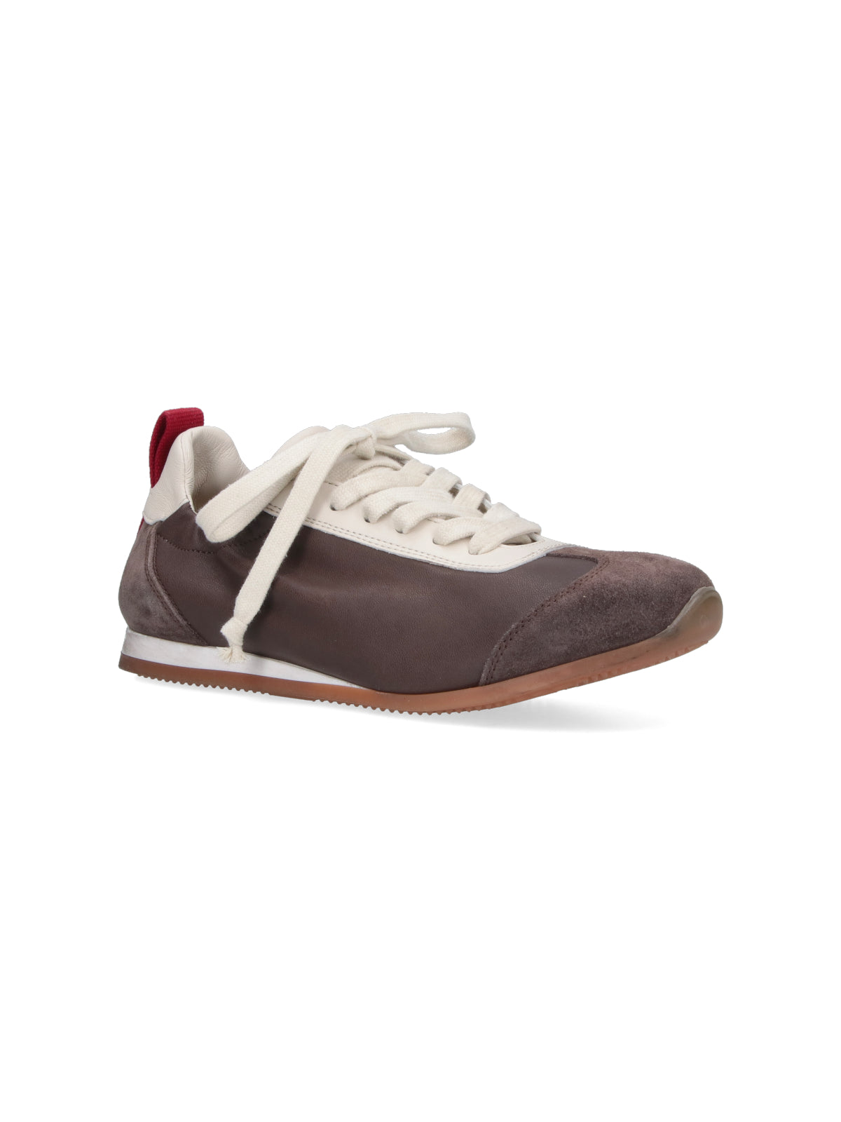 Brown Leather Sneakers With Suede Accents