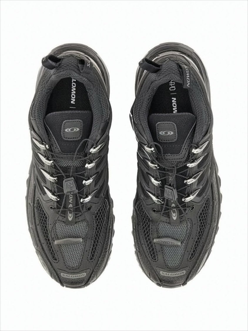 Sporty Rugged Black Sneakers With Unique Lacing System