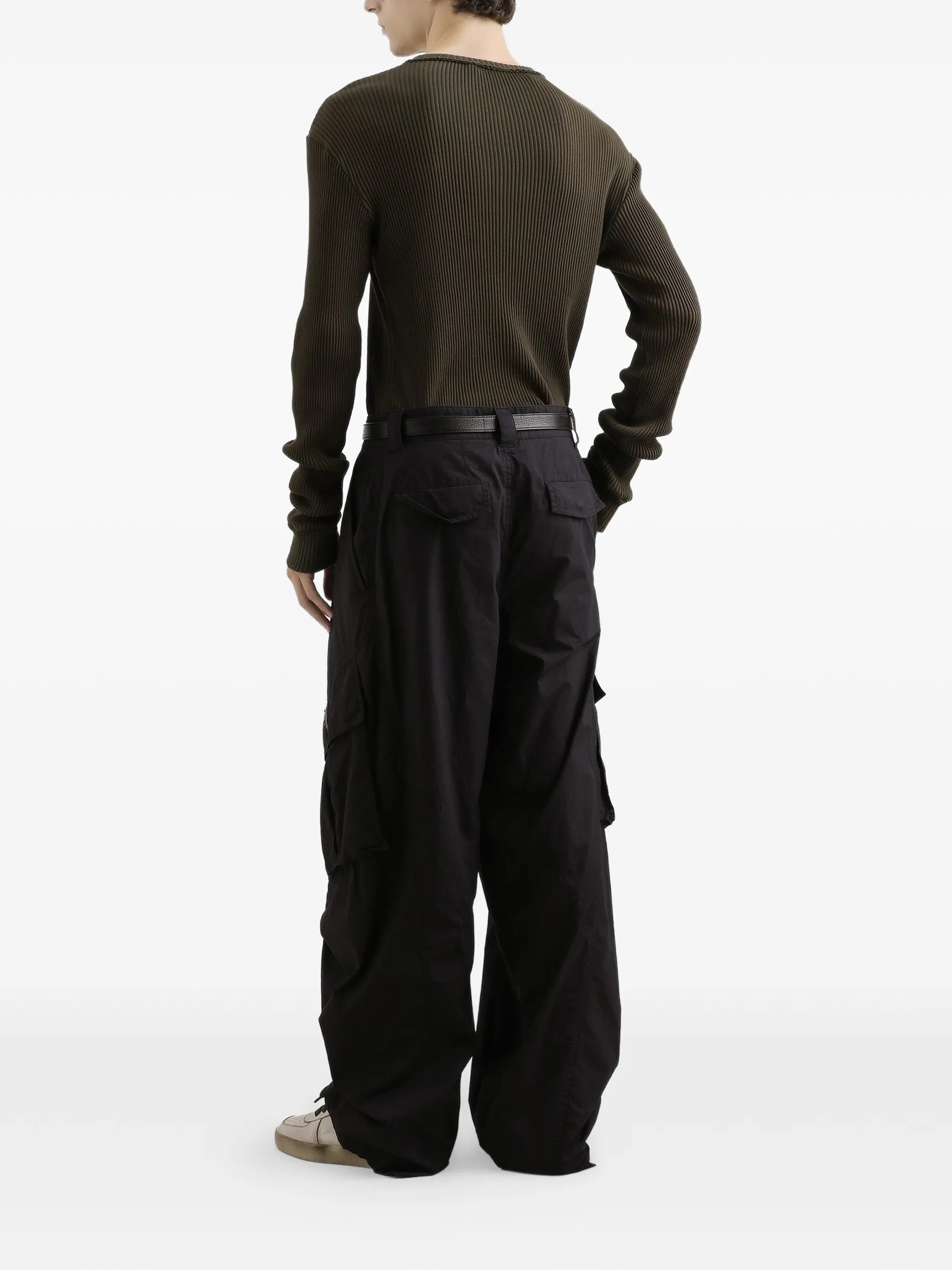 Wide-Leg Cotton Cargo Drawstring Waist Pants