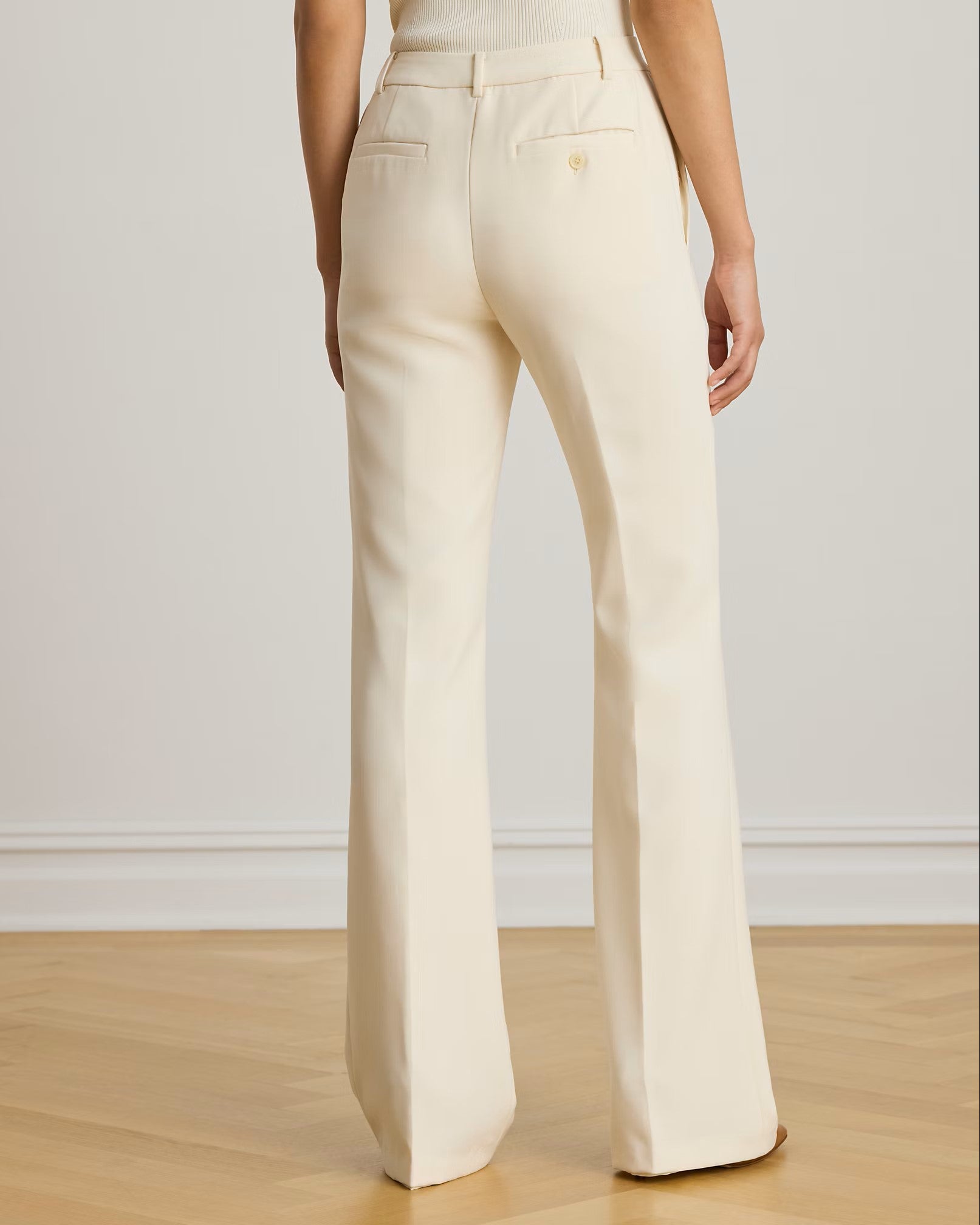Natural Woven City Crepe Straight Trousers