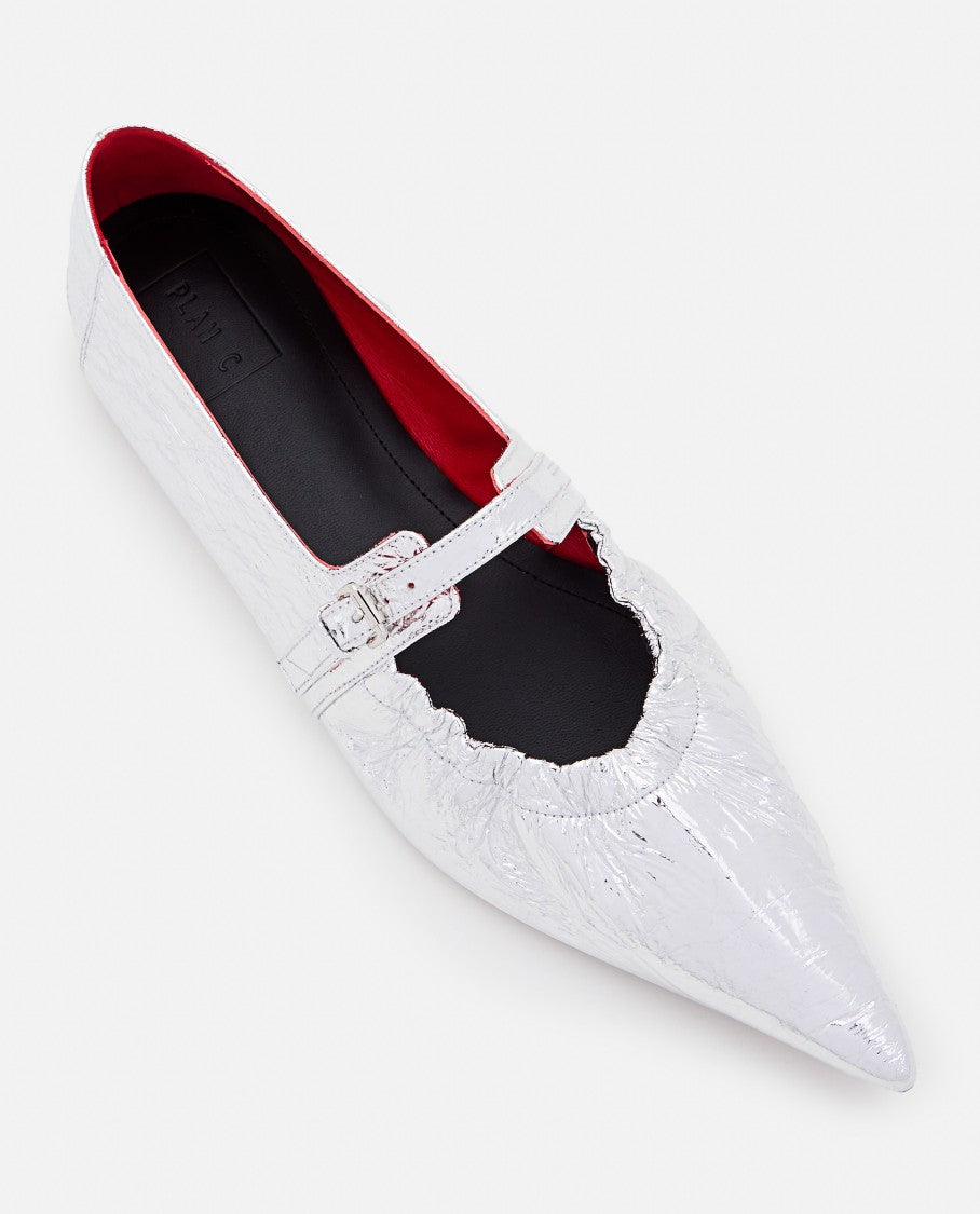 Silver Ballerina Flats With Buckle Fastening