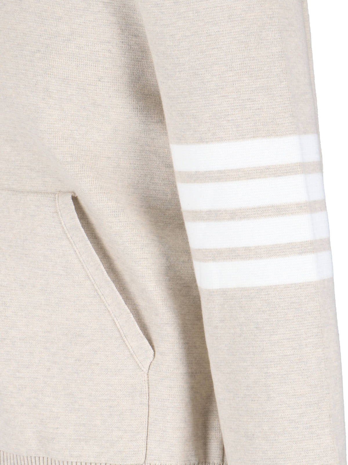 Beige 4-Bar Zip-Up Cotton Hoodie