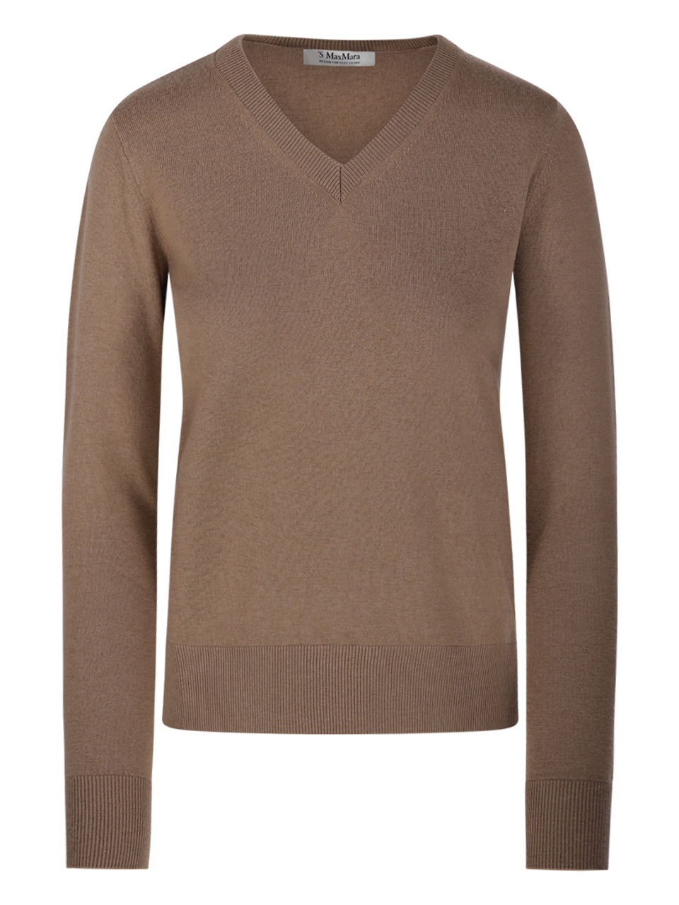 V-Neck Brown Wool Sweater with Ribbed Detailing