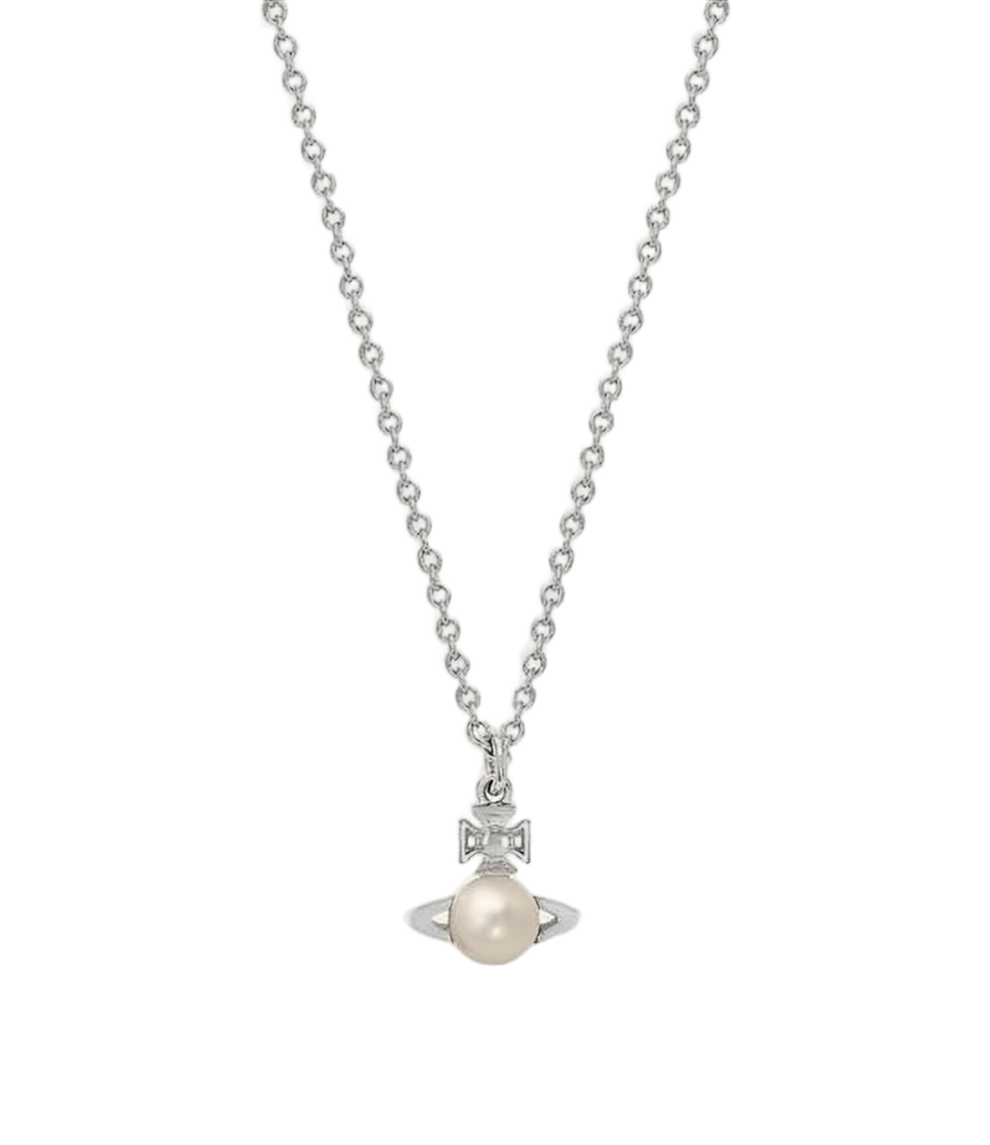 Silver Pearl Pendant Necklace with Distinctive Design Element