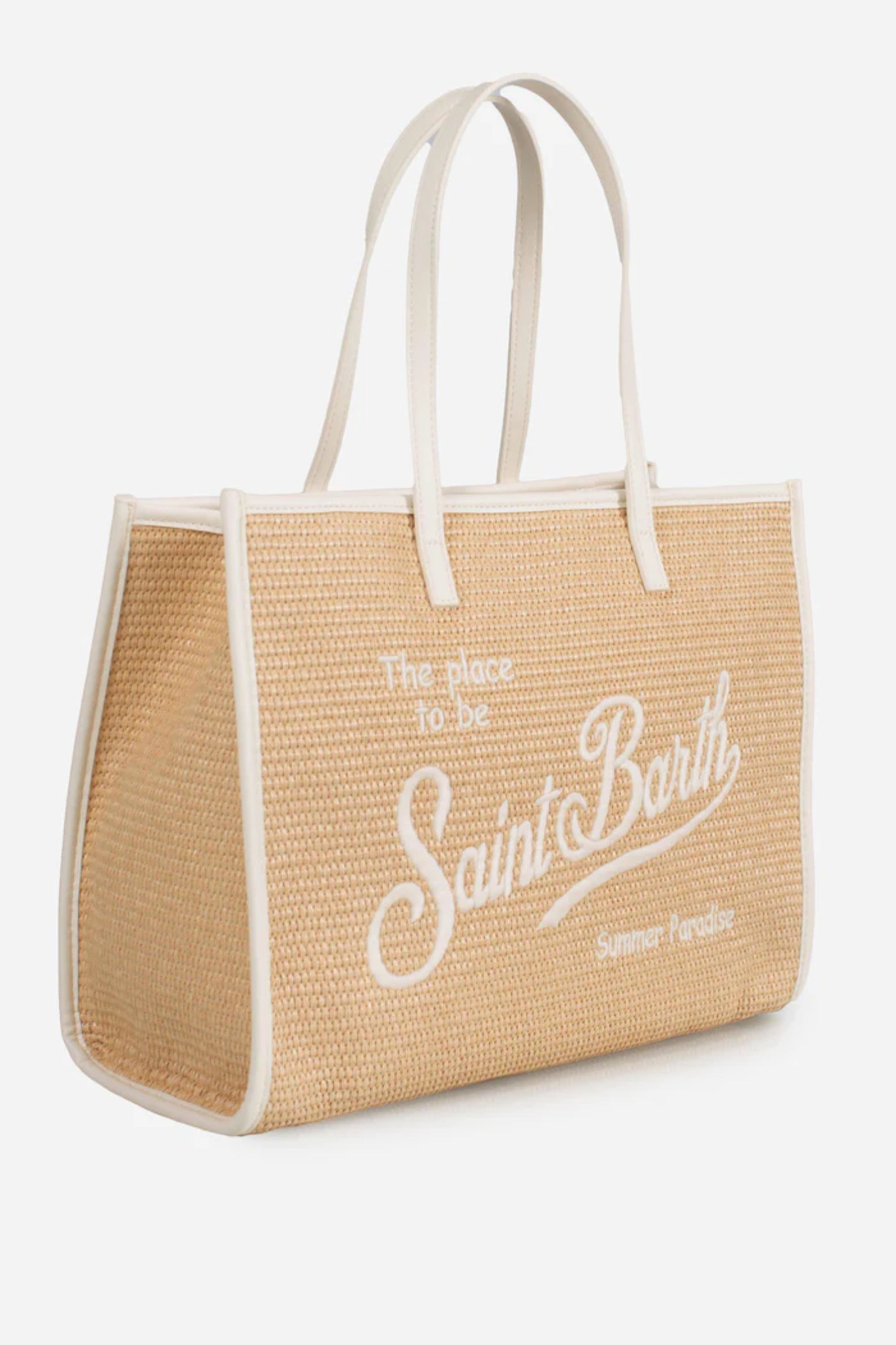 Rectangular Woven Tote Bag with Embroidered Detail