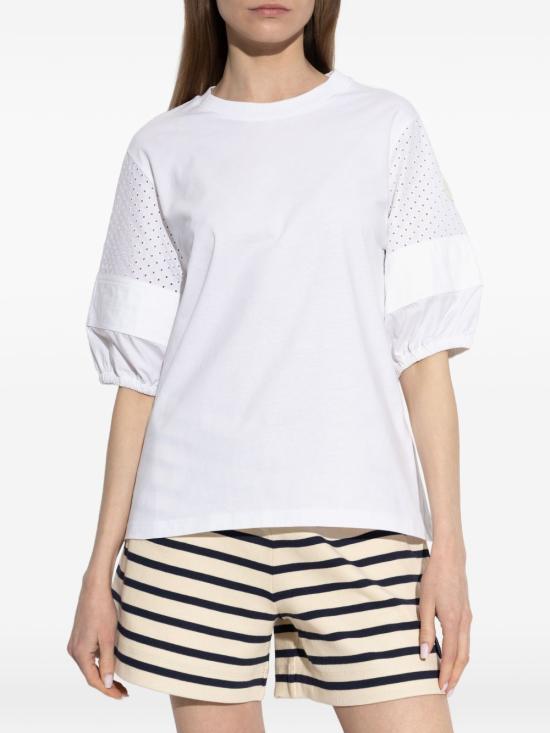 Puffed Sleeve Cotton Jersey Top With Eyelet Detailing